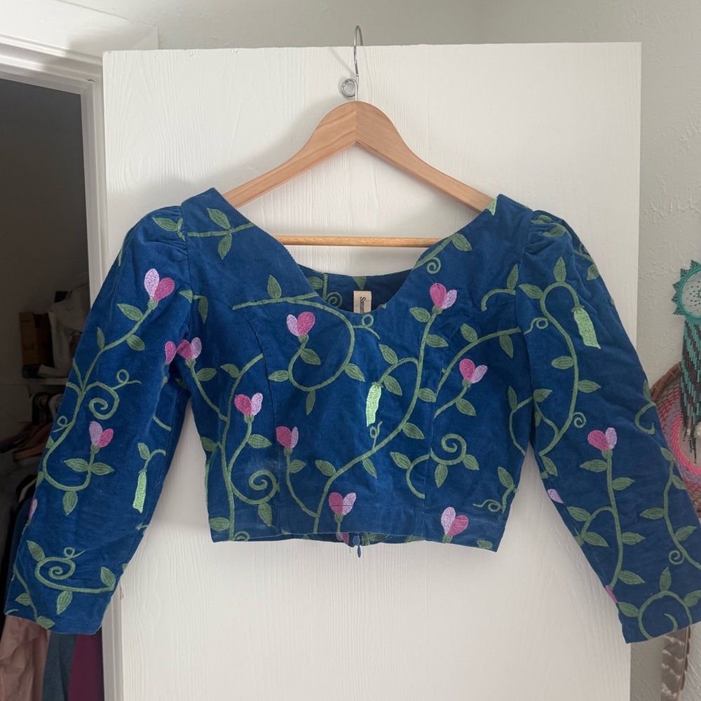 Samantha Pleet Trillium blouse cerulean corduroy